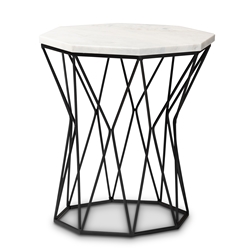 Baxton Studio Venedict Modern and Contemporary Black Metal End Table with Marble Tabletop